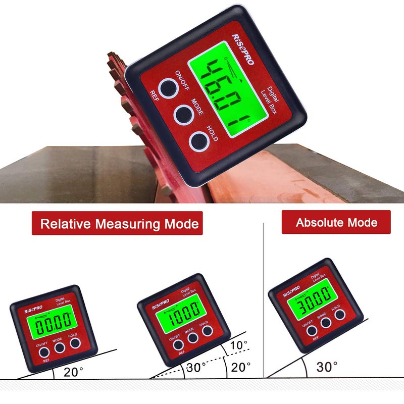 RISEPRO Digital Level Box Angle Gauge Protractor Inclinometer Bevel Box with Magnet Base & Large LCD Backlight, Calculating for Carpentry, Building, Masonry, Automobile - Image 4